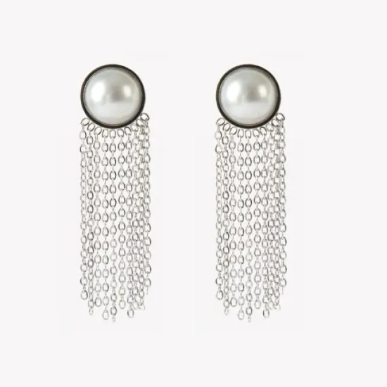 AFRA PEARLET SILVER STAINLESS STEEL EARRING