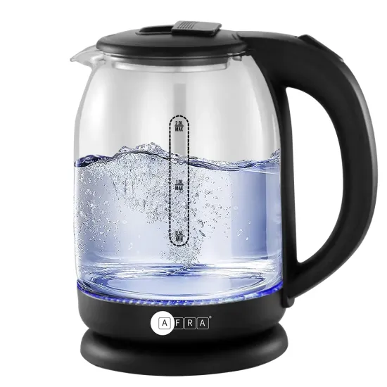 AFRA Electric Glass Kettle, 1500W, 1.8L, Strong Glass Body, 360° cordless electric jug, Overheat protection with Automatic cut-off, LED Indicator, CB Certified, AF-1820KTGL, with 2 years warranty,