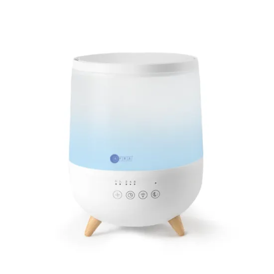 AFRA Cool Mist Ultrasonic Humidifier, 2 Liter, Top Fill, Touch Control, LED Lighting, Timer, Automatic Shut-Off, User-Friendly Design, 2 Year Warranty.