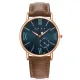 AFRA Triton Gentleman’s Watch, Japanese Design, Rose Gold Metal Alloy Case, Blue Dial, Brown Leather Strap, Water Resistant 30m