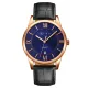 AFRA Oberon Gentleman’s Watch, Lightweight Rose Gold Metal Case, Brown Leather Strap, Blue Dial, Water Resistant 30m