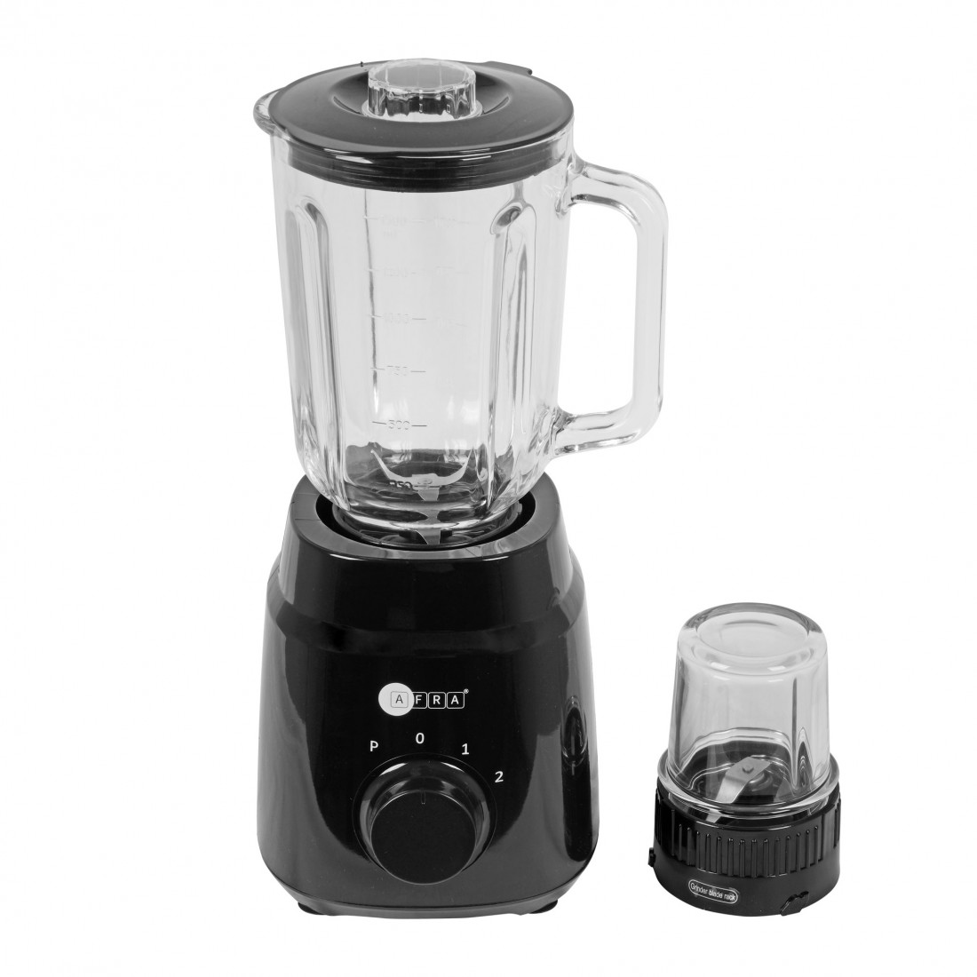AFRA 2 in 1 Blender, 2-speed settings, Pulse Function, 1.5 Litre Capacity, 4 Cutting Blades, Blender & Grinder Jar, Easy-To-Clean, G-Mark, ESMA, RoHS, And CB Certified, AF-600BLBK, 2 Years Warranty