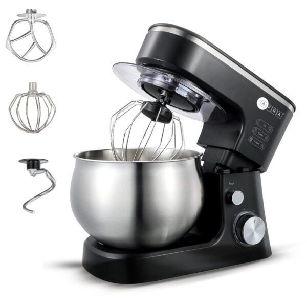 AFRA Stand Mixer, 1200W, 5L Stainless Steel Bowl, 6 Speed, 7635 Copper Motor, Metal Gear Design, Anti-Leaking, Low Noise, Non-Slip Rubber Feet AF-1200SMBK, 2 Year Warranty.