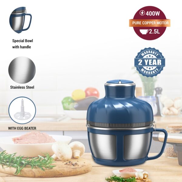 AFRA 400W Stainless Steel Chopper – 2.5L Bowl, 2-Speed, Copper Motor – AF-425CHSS - Image 5