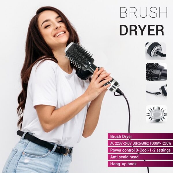 AFRA Hair Dryer Brush, 1000-1200w, Anti-scald head, -1-2 Settings Cool Air Function, 360-degree swivel cord, Nylon long comb tooth & Bristle short comb tooth AF-1200BDBK, 1 Year Warranty - Image 6