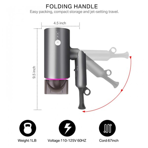 AFRA Hair Dryer 1400W – Ionic, Cool Shot, Foldable, DC Motor, Concentrator – AF-1400HDPG - Image 7