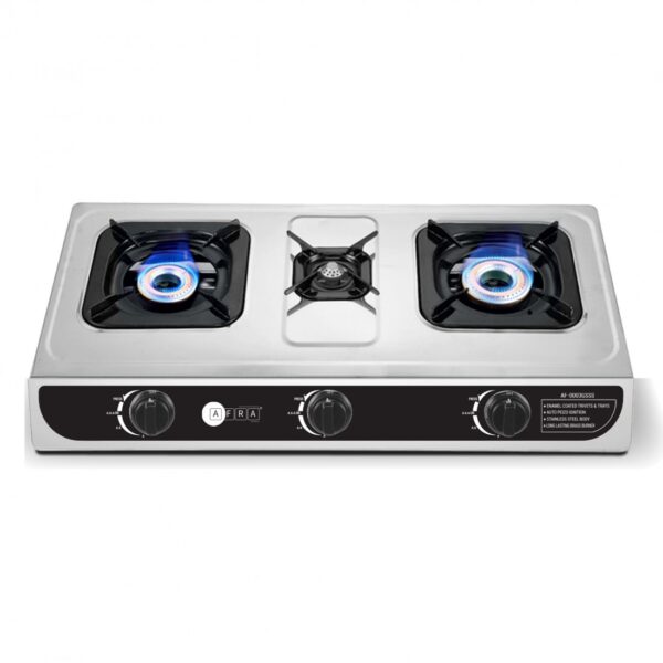 AFRA 3-Burner Gas Stove, Auto Ignition, Full Safety, Stainless Steel – AF-0003GSSS - Image 2