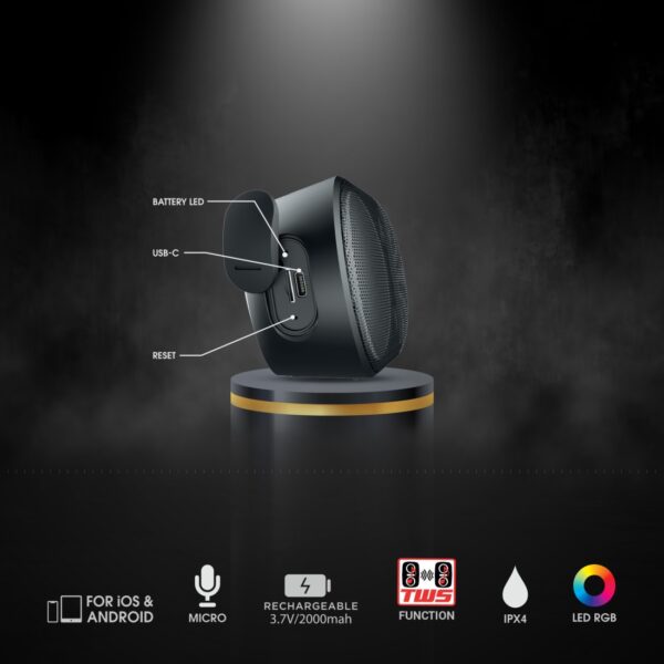 AFRA Bluetooth Speaker | 10W Ultra Bass | LED RGB Lighting | IPX4 Water Resistant | AF-0010BSBK - Image 4