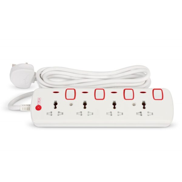 AFRA Extension Cord 5m, 4 Way, 4 Universal Sockets, 5 Meter Cable, Easy Set-Up & Storage, Shockproof, 250V, AF-004EXRD-5MT, with 2 years warranty - Image 5