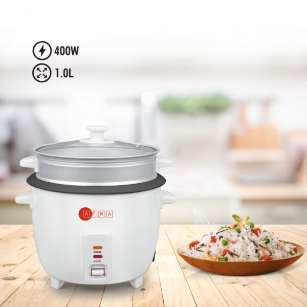 AFRA Rice Cooker 1.0L – Non-Stick Inner Pot, Glass Lid, Keep-Warm Function – AF-1040RCWT - Image 6