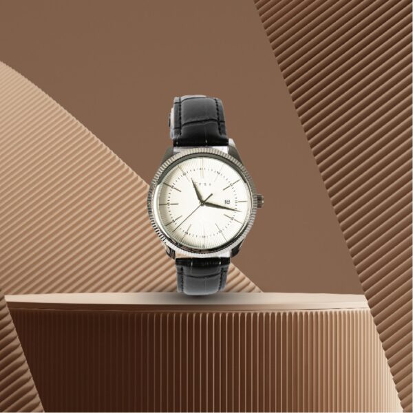 AFRA ELEMENTAL GENTS WATCH SILVER CASE WHITE DIAL BLACK LEATHER - Image 5