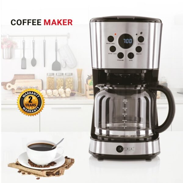 AFRA 1.5L Coffee Maker – 900W, Stainless Steel, Anti-Drip, Auto Shut-Off – AF-15900CMKSS - Image 2