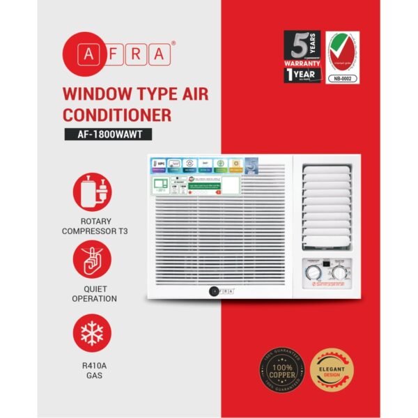 AFRA 1.5 Ton Window Air Conditioner Cooling Only Rotary R410a T3 White, AF-1800WAWT, 5 year compressor warranty - Image 2