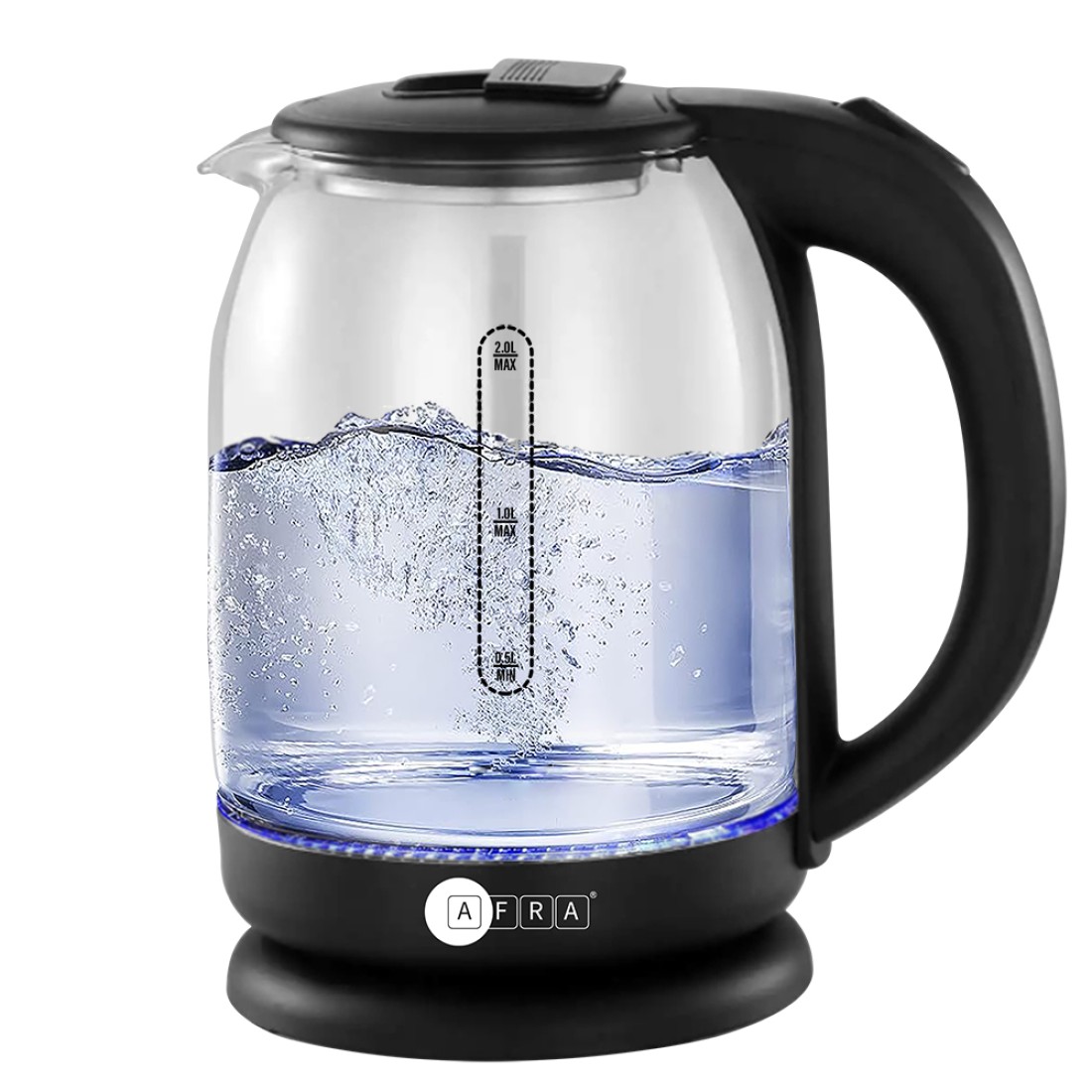 AFRA Electric Glass Kettle, 1500W, 1.8L, Strong Glass Body, 360? cordless electric jug, Overheat protection with Automatic cut-off, LED Indicator, CB Certified, AF-1820KTGL, with 2 years warranty,