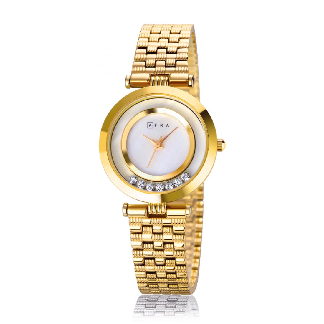 AFRA BALLARE LADIES WATCH GOLD CASE WHITE DIAL GOLD BRACELET
