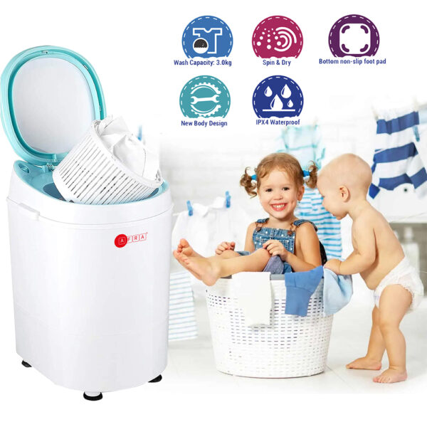 AFRA Baby Washing Machine 3kg – Single Tub with Spin, White, AF-3024BWST - Image 2