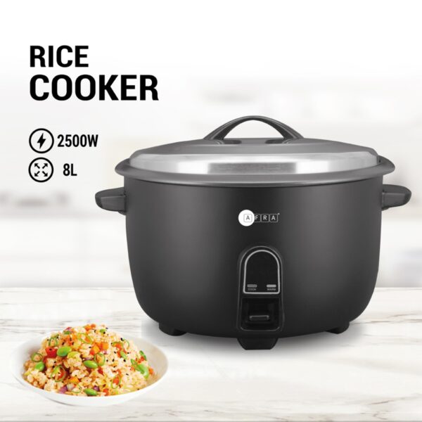 AFRA Rice Cooker, 8L, Keep-Warm Function, 2500W, High Temperature Protection, Measure Cup and Spoon, AF-8025RCBK, 2-Year Warranty - Image 4