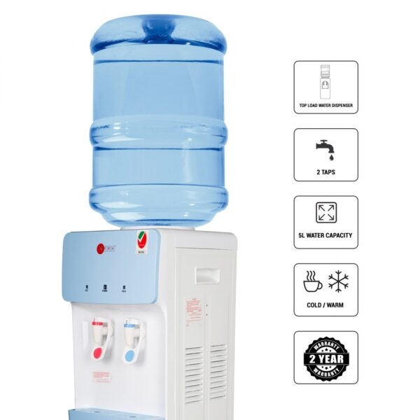 AFRA Water Dispenser Cabinet, 5L, 630W, Floor Standing, Top Load, Compressor Cooling, 2 Tap, Stainless Steel Tanks, Blue & White, G-MARK, ESMA, ROHS, and CB Certified, AF-95WDWT, 2 years Warranty - Image 4