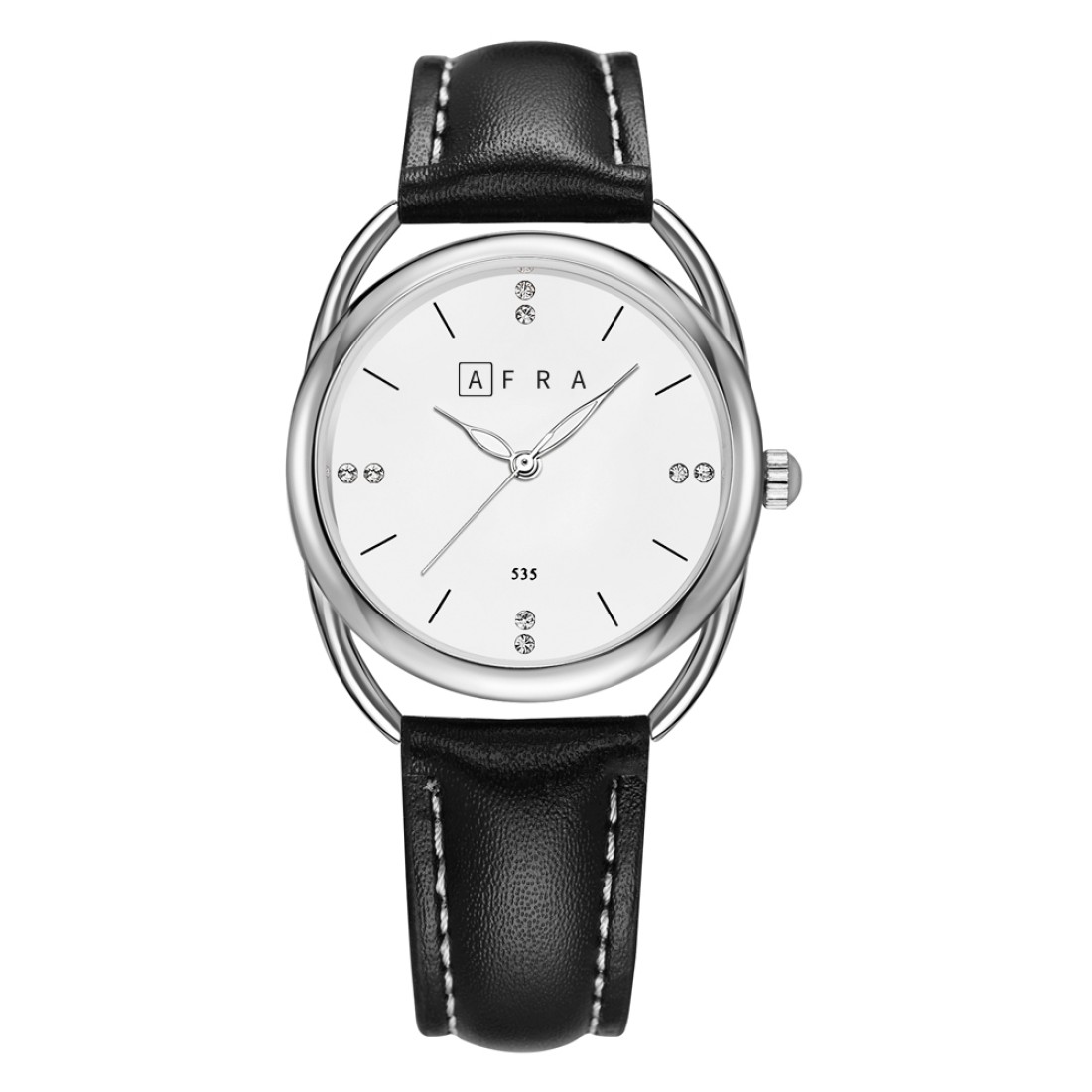 AFRA Carina Lady?s Watch, Lightweight Silver Metal Case, Leather Strap, Water Resistant 30m