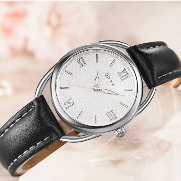 AFRA Carina Lady?s Watch, Lightweight Silver Metal Case, Leather Strap, Water Resistant 30m - Image 3