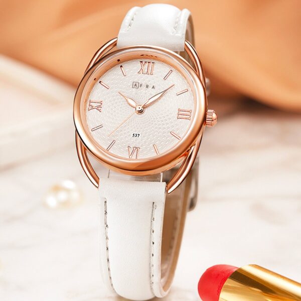 AFRA Carina Lady?s Watch, Lightweight Rose Gold Metal Case, Leather Strap, Water Resistant 30m - Image 3