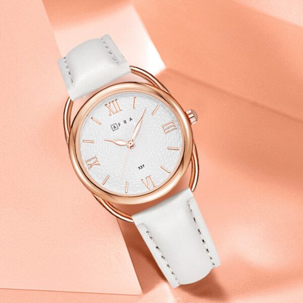 AFRA Carina Lady?s Watch, Lightweight Rose Gold Metal Case, Leather Strap, Water Resistant 30m - Image 2