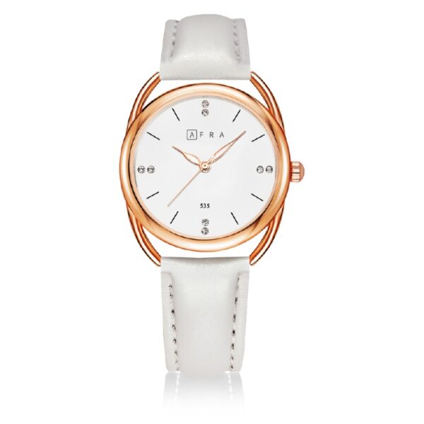 AFRA Carina Lady?s Watch, Lightweight Rose Gold Metal Case, Leather Strap, Water Resistant 30m