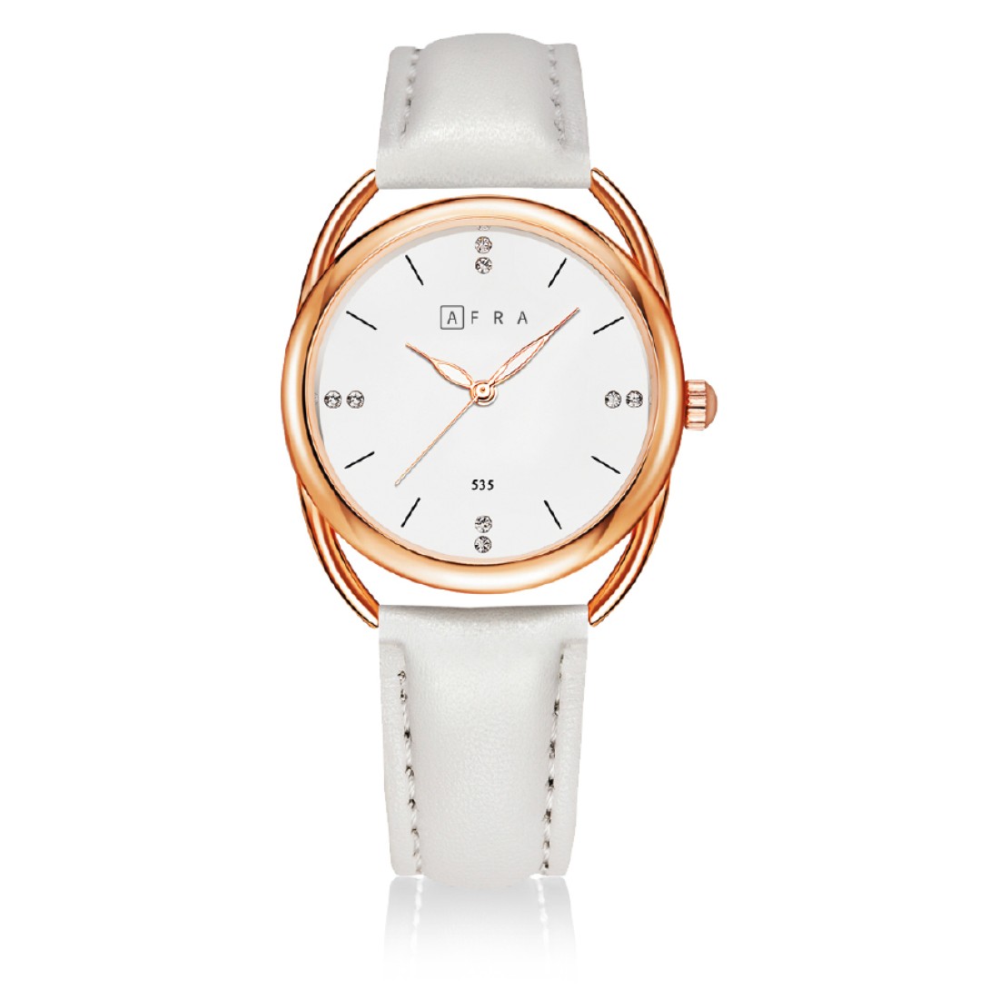 AFRA Carina Lady?s Watch, Lightweight Rose Gold Metal Case, Leather Strap, Water Resistant 30m