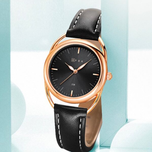 AFRA Carina Lady?s Watch, Lightweight Rose Gold Metal Case, Leather Strap, Water Resistant 30m - Image 3