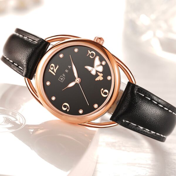 AFRA Carina Lady?s Watch, Lightweight Rose Gold Metal Case, Leather Strap, Water Resistant 30m - Image 2