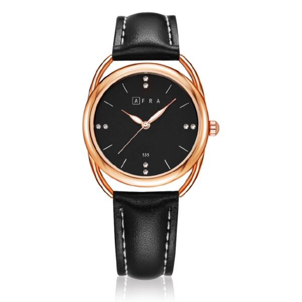 AFRA Carina Lady?s Watch, Lightweight Rose Gold Metal Case, Leather Strap, Water Resistant 30m