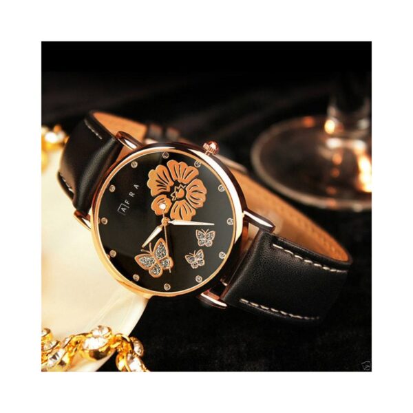 AFRA Elanor Lady?s Watch, Lightweight Rose Gold Metal Case, Leather Strap, Water Resistant 30m - Image 3
