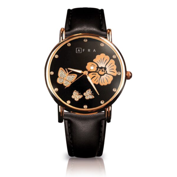 AFRA Elanor Lady?s Watch, Lightweight Rose Gold Metal Case, Leather Strap, Water Resistant 30m