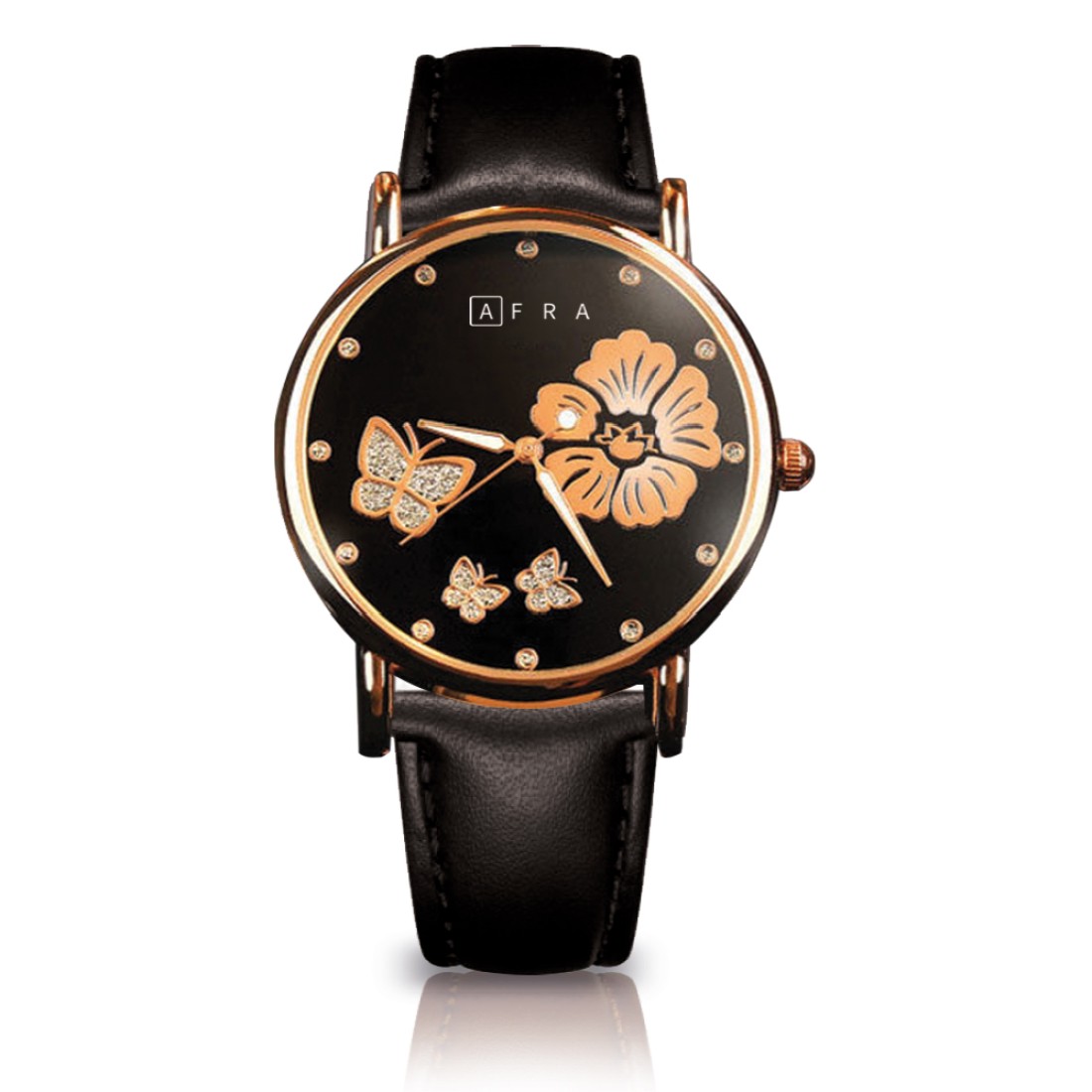 AFRA Elanor Lady?s Watch, Lightweight Rose Gold Metal Case, Leather Strap, Water Resistant 30m