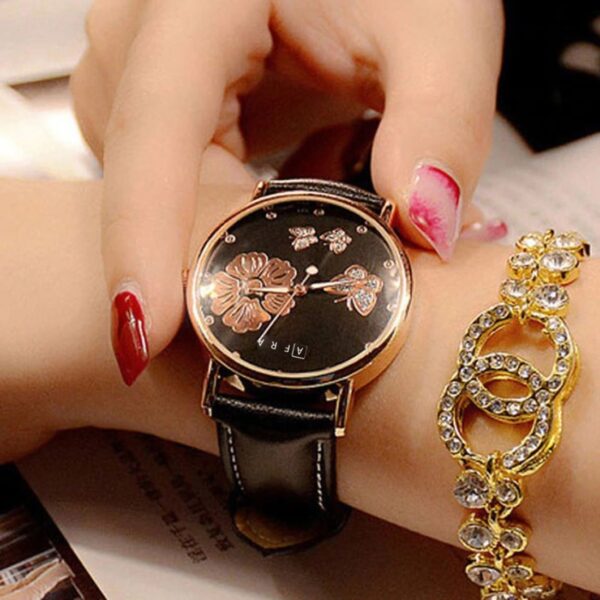 AFRA Elanor Lady?s Watch, Lightweight Rose Gold Metal Case, Leather Strap, Water Resistant 30m - Image 2