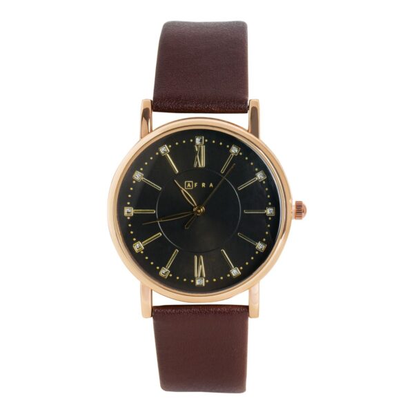 AFRA Kara Lady?s Watch, Lightweight Rose Gold Metal Case, Leather Strap, Water Resistant 30m