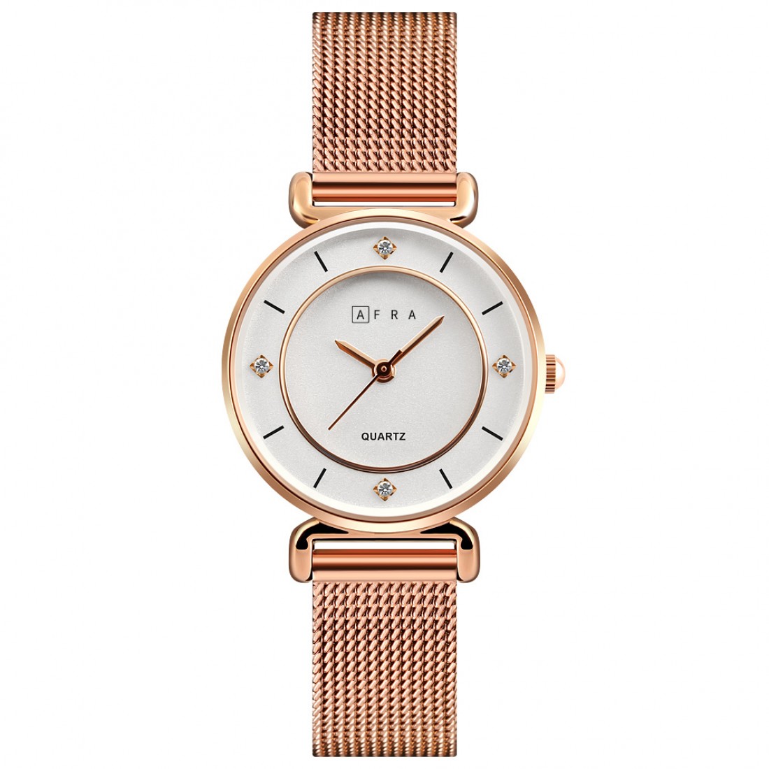 AFRA SHAE LADIES WATCH ROSE GOLD CASE WHITE DIAL ROSEGOLD MESH BRACELET
