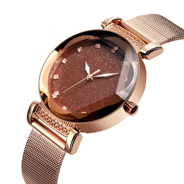 AFRA STELARA LADIES WATCH ROSE GOLD CASE BROWN DIAL ROSEGOLD MESH BRACELET - Image 3