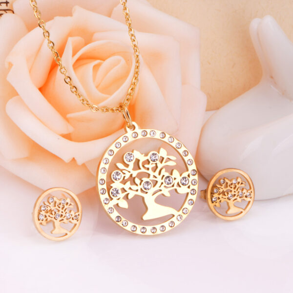 AFRA JEW TREE ROSEGOLD STAINLESS STEEL SET -NECKLACE+EARRINGS - Image 2