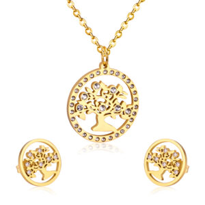 AFRA JEW TREE ROSEGOLD STAINLESS STEEL SET -NECKLACE+EARRINGS