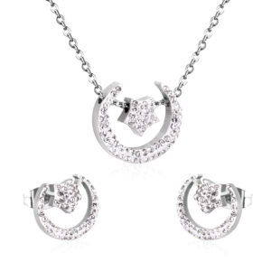 AFRA JEW AYLIN SILVER STAINLESS STEEL SET -NECKLACE+EARRINGS