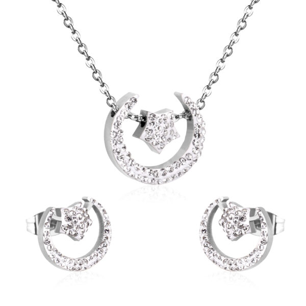 AFRA JEW AYLIN SILVER STAINLESS STEEL SET -NECKLACE+EARRINGS
