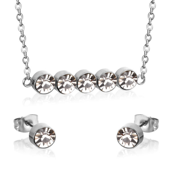 AFRA JEW JEWEL SILVER STAINLESS STEEL SET -NECKLACE+EARRINGS