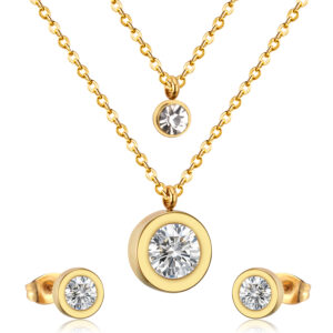 AFRA JEW ELEGANTE ROSEGOLD STAINLESS STEEL SET -NECKLACE+EARRINGS