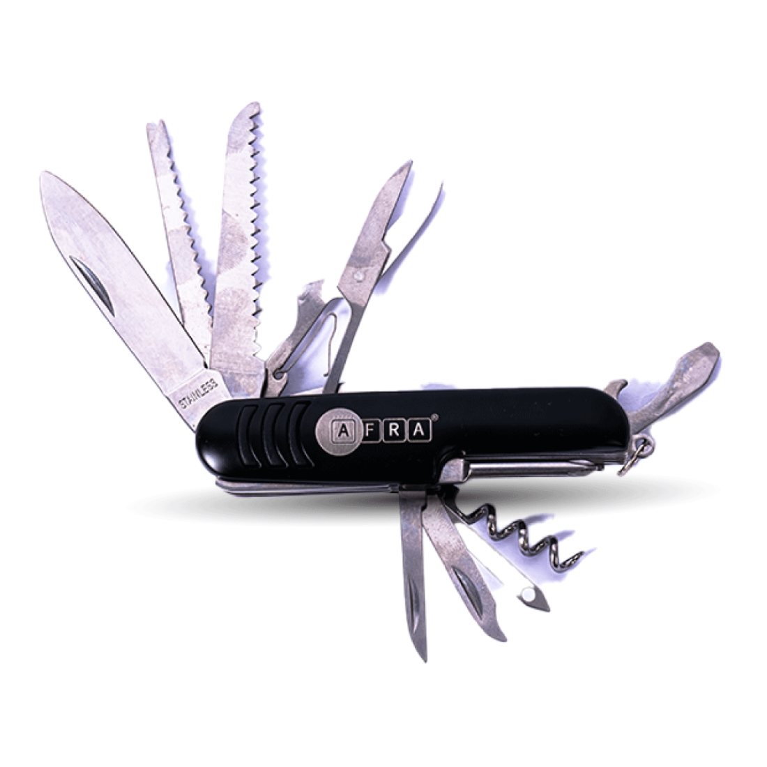 AFRA MULTIFUNCTION KNIFE 11 IN 1 BLACK 3CR13 STAINLESS STEEL+ 430 SS COVER, MODEL AF006MK