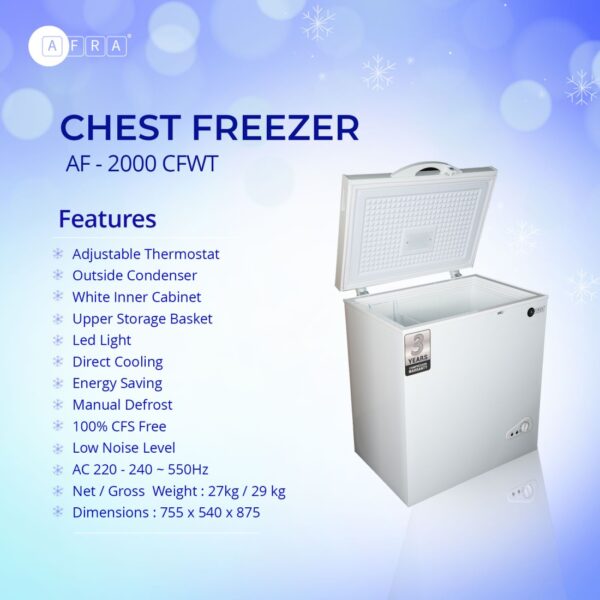 AFRA Chest Freezer 200L – Low Noise, Energy Saving, ESMA Approved – Model AF-2000CFWT - Image 2