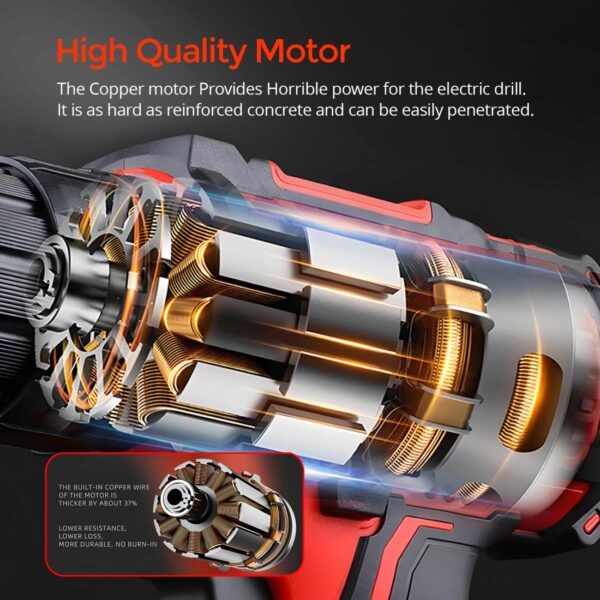 AFRA Cordless Brushless Driver/Hammer Drill, 20V MAX 13MM, 550-2000r/Min No-Load Speed, 60N.M Torque, 22+2 Torque Settings, Mechanical 2-Speed Gear, AFT-13-20CDRD, 1-Year Warranty - Image 2