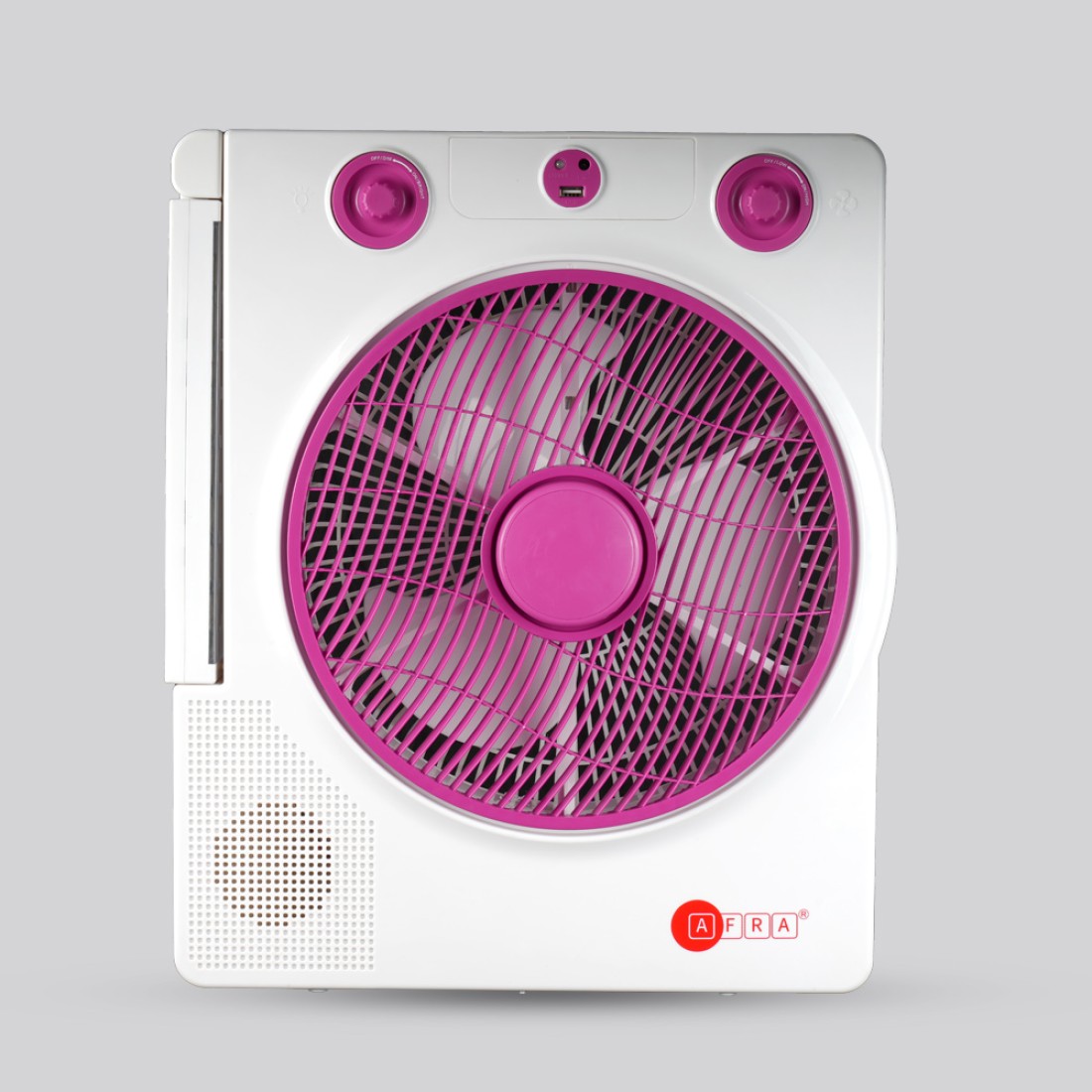 AFRA Portable Compact Fan, 220-240V, 12??, Rechargeable, Adjustable, Wide Angle Coverage, LED Light, USB Ports, Solar Charging Jack, Power Saving, AF-3200RECF, With 2 Year Warranty