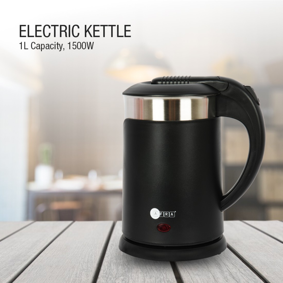 AFRA Electric Kettle AF-1215KTBK – 1.0L, Stainless Steel, Auto Shut-Off, Water Level Indicator - Image 3