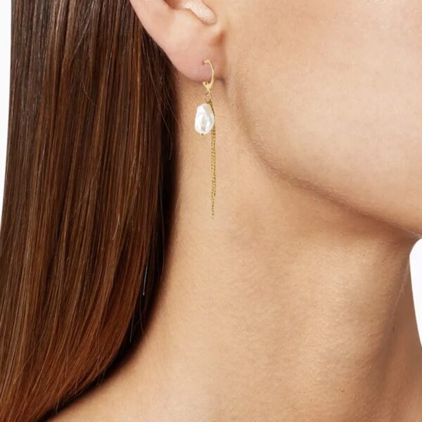 AFRA JEW DANGLING GOLD STAINLESS STEEL EARRING - Image 2